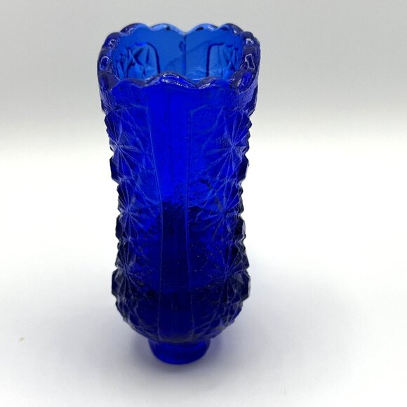 Fenton Cobalt Blue Glass Daisy & Button Flowered Victorian Boot 4" Tall Vintage - Picture 4 of 5